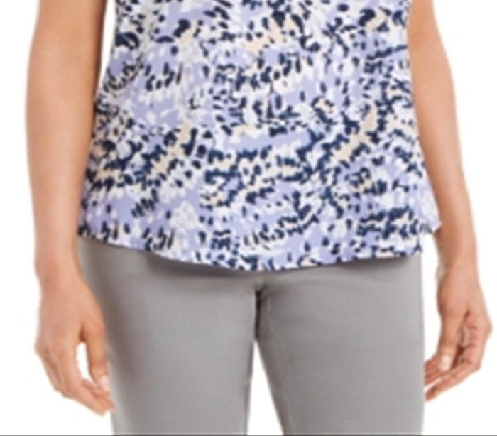 JM Collection Top feminino sem mangas com estampa e zíper frontal, roxo, tamanho médio