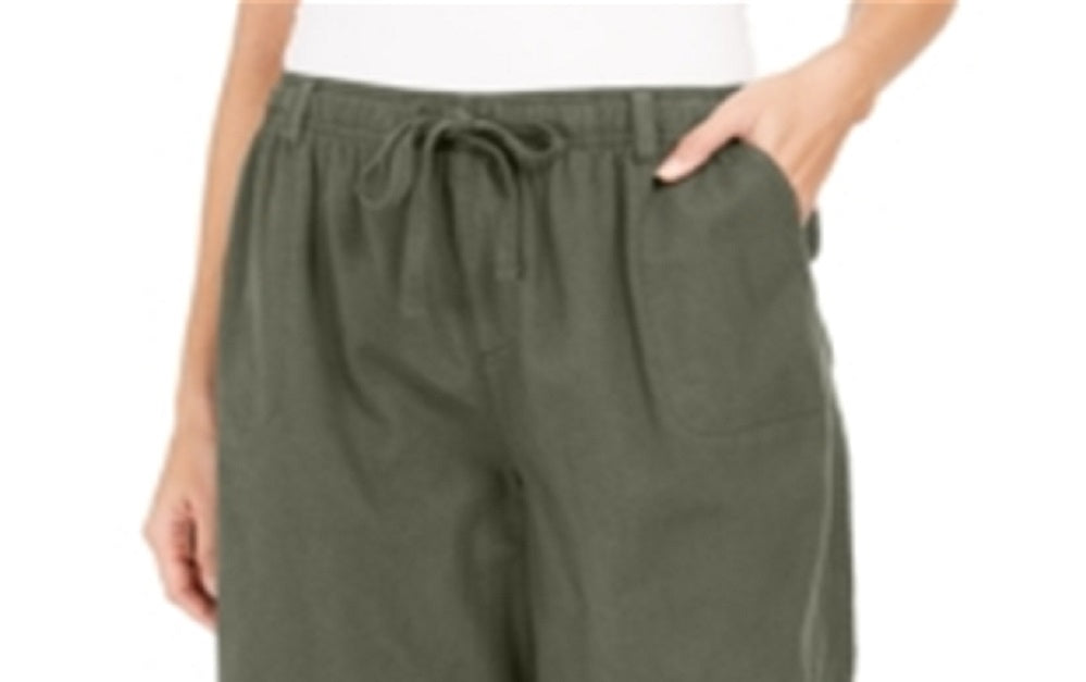 Shorts de algodão com cordão feminino Karen Scott, verde, tamanho pequeno
