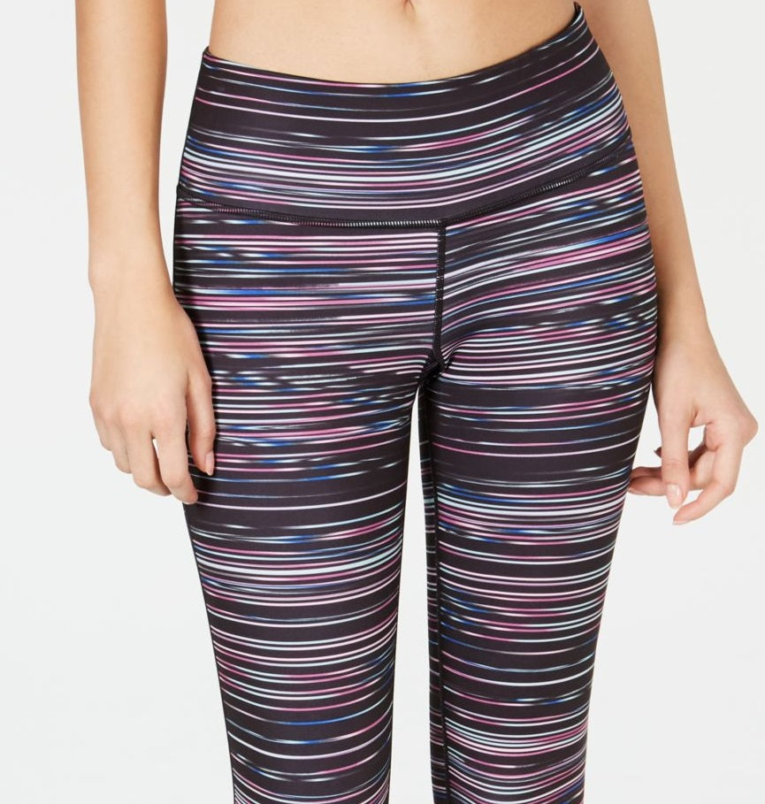 Leggings skinny listradas com bolsos elásticos e absorção de umidade Ideology para mulheres, comprimento até o tornozelo, roxa, tamanho X-S