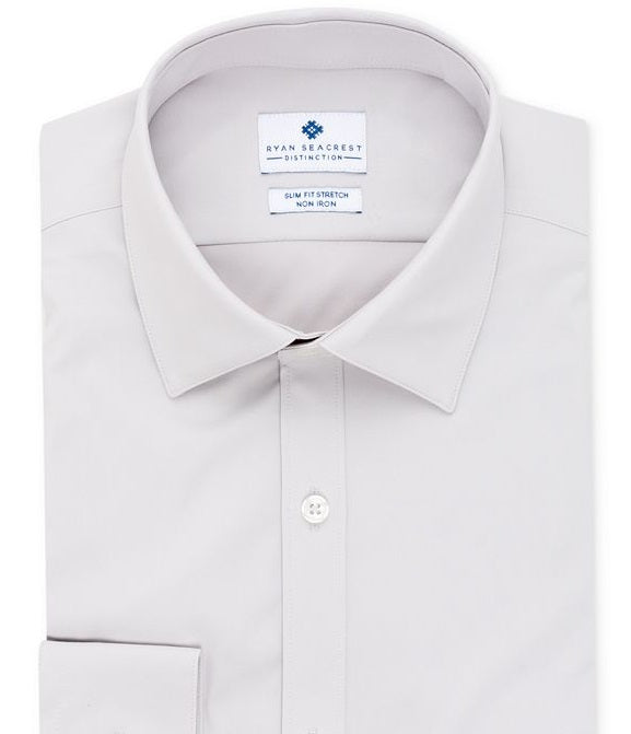 Camisa social masculina Ryan Seacrest Distinction Ultimate Active Slim Fit, sem passar a ferro, elástica, sólida, cinza, tamanho 34-35