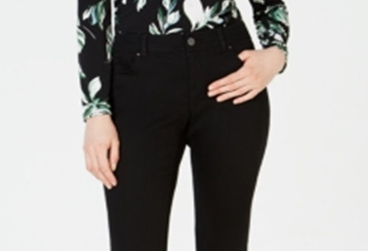 Calça jeans feminina INC International Concepts com babados duplos e tornozelo curvo, preta, tamanho 2