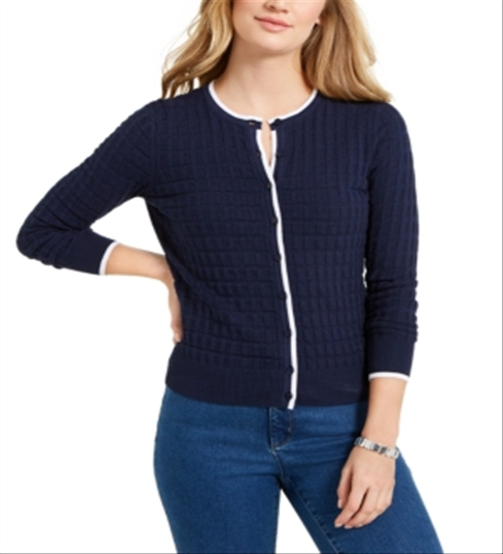 Cardigan texturizado feminino Charter Club com botões, azul, tamanho médio