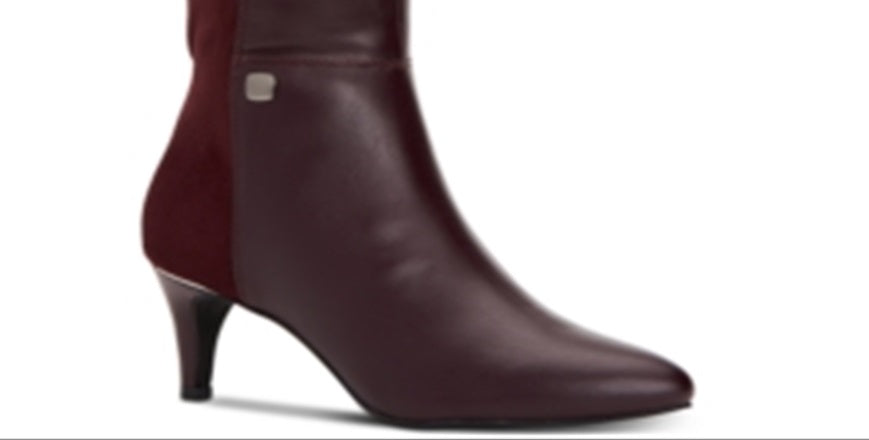 Botas femininas Alfani Arch Support com amortecimento Hakuu Almond Toe e salto gatinho com zíper, vermelhas, tamanho 5 M