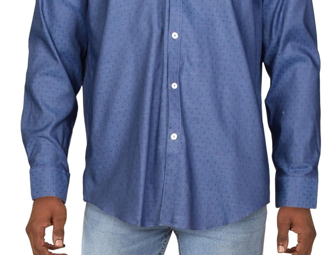 Camisa social masculina com gola estampada Ryan Seacrest Distinction, azul, tamanho 32-33