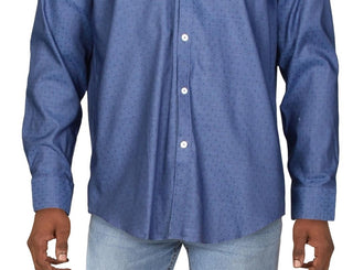 Camisa social masculina com gola estampada Ryan Seacrest Distinction, azul, tamanho 32-33