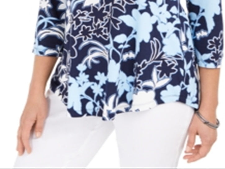 Camiseta estampada feminina JM Collection azul tamanho X-S