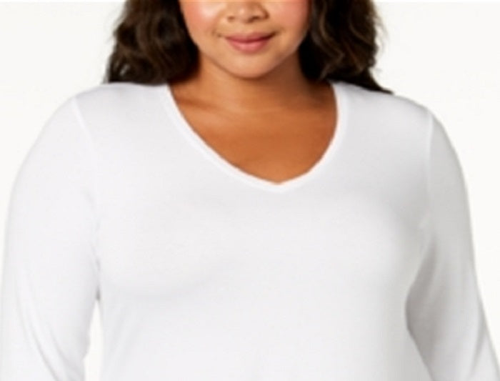 JM Collection Blusa feminina com bainha em lenço, branca, tamanho 1X