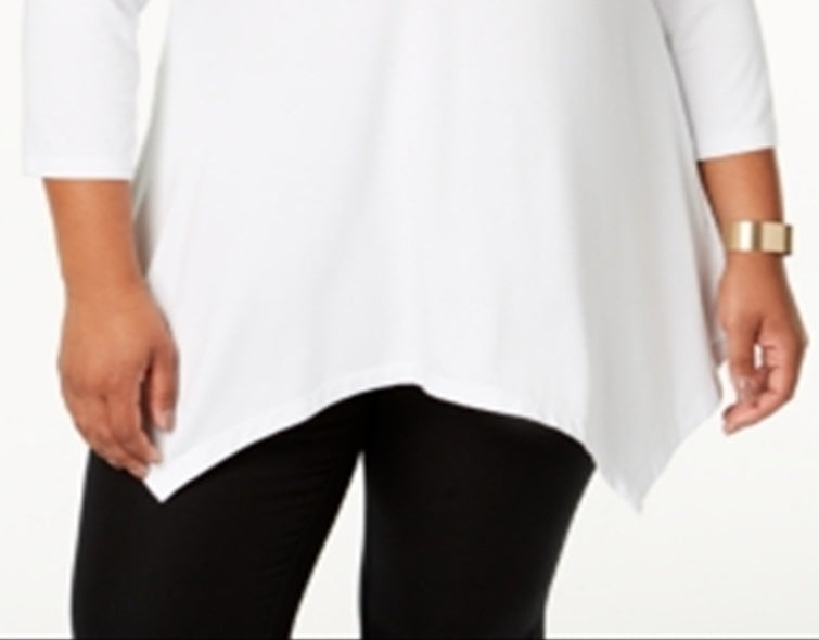 JM Collection Blusa feminina com bainha em lenço, branca, tamanho 1X