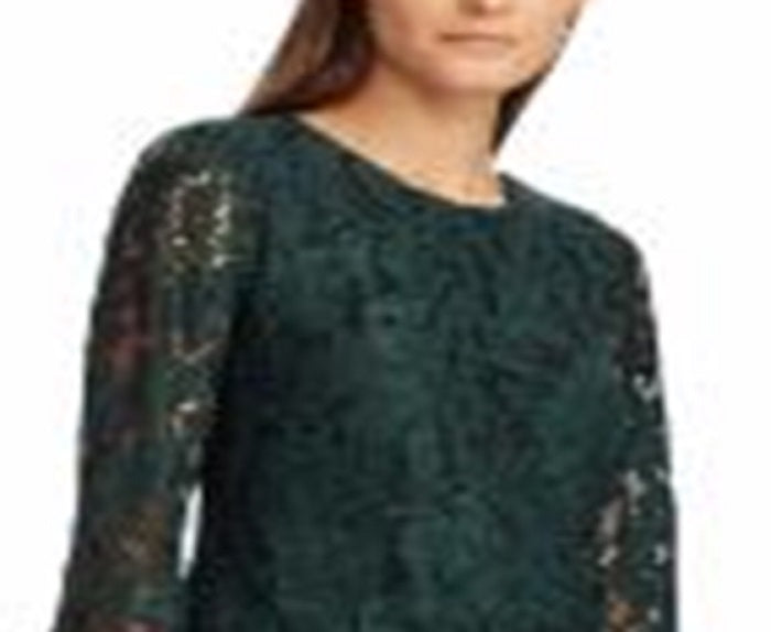 Vestido de festa curto e manga comprida Ralph Lauren feminino, verde, tamanho 12