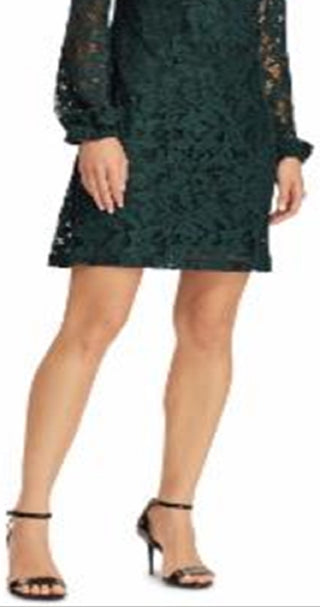 Vestido de festa curto e manga comprida Ralph Lauren feminino, verde, tamanho 12