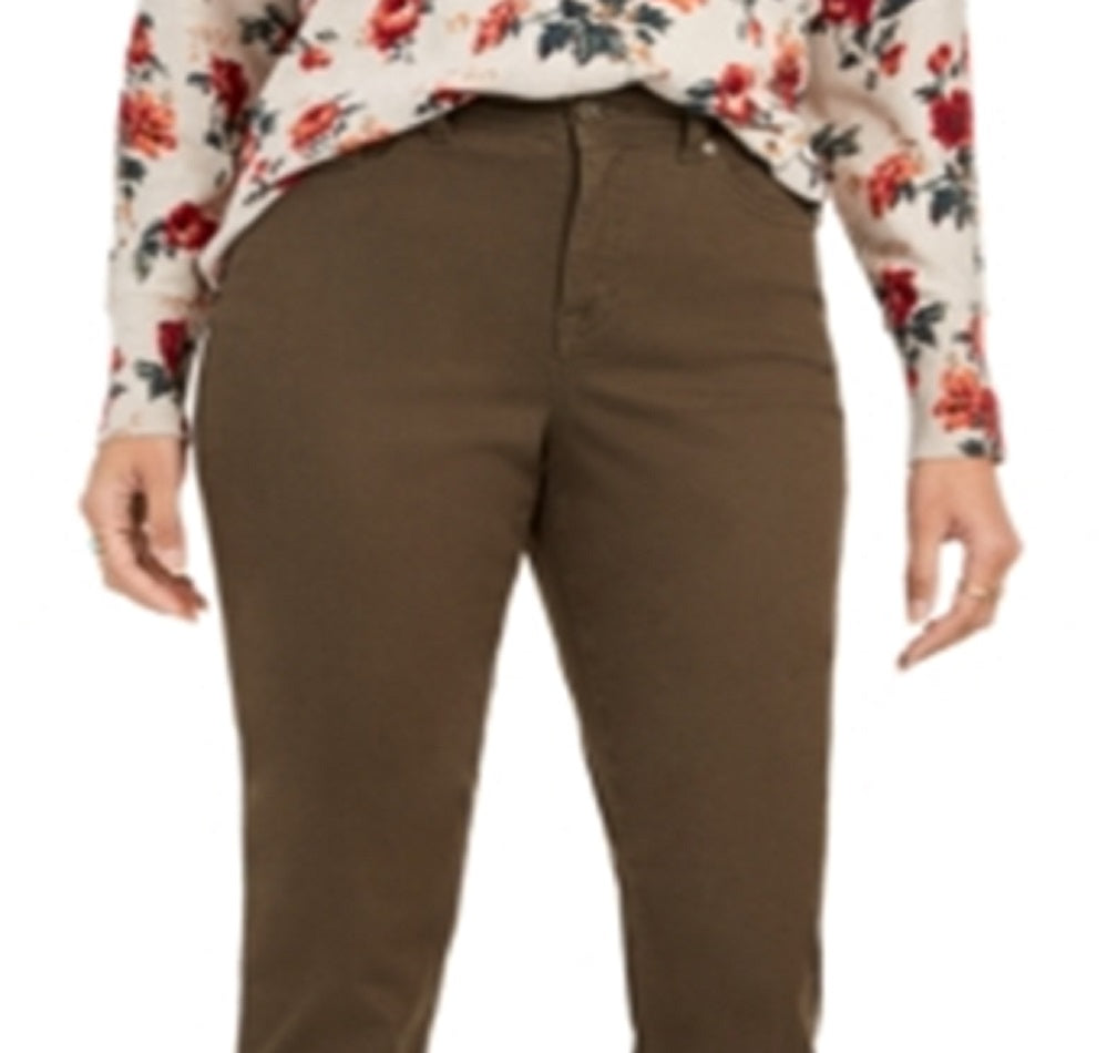 Calça jeans feminina estilo curvilíneo com perna reta, tamanho 18, verde