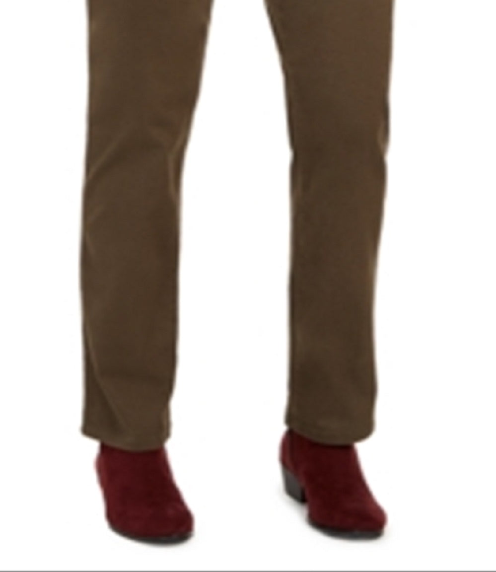 Calça jeans feminina estilo curvilíneo com perna reta, tamanho 18, verde