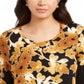 Top estampado feminino com decote redondo e estampa JM Collection, amarelo, tamanho X-S