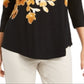 Top estampado feminino com decote redondo e estampa JM Collection, amarelo, tamanho X-S