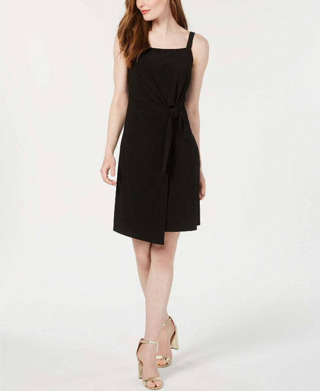 Vestido feminino MSK com sobreposição de gravata preta e decote quadrado, tamanho pequeno extragrande