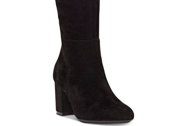 Botas sociais femininas de couro com zíper e salto bloco da INC International Concepts, pretas, tamanho 8