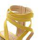 Sandálias femininas XOXO Eden com tiras, bico redondo, salto bloco, zíper, amarelas, tamanho 8