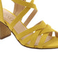 Sandálias femininas XOXO Eden com tiras, bico redondo, salto bloco, zíper, amarelas, tamanho 8