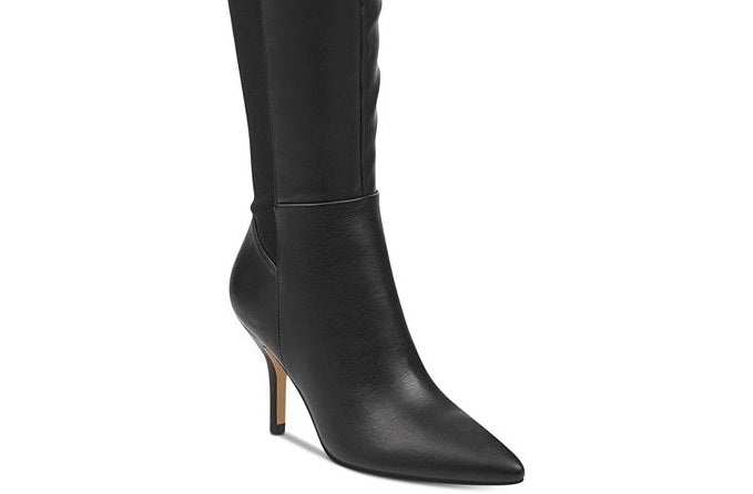 Botas femininas Marc Fisher Thora Leather bico fino acima do joelho, pretas, tamanho 5 M