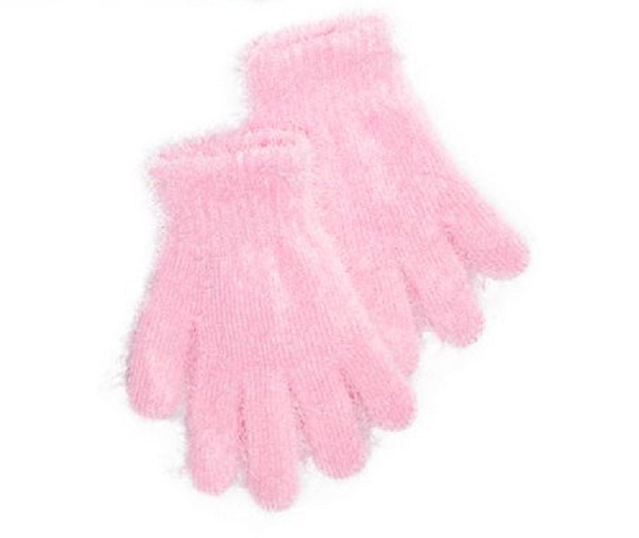 Conjunto de 2 peças de chapéu e luvas com pompons de pele sintética ABG Big Girl's, rosa, tamanho 7-14