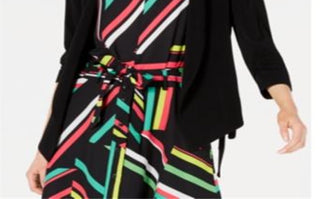 Jaqueta feminina Bar III com frente aberta e amarração lateral, preta, tamanho grande