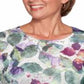 Camiseta feminina Alfred Dunner Loire Valley Falling Leaves, cinza, tamanho pequeno médio