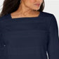 Karen Scott Blusa Feminina Listrada com Decote Quadrado e Renda Azul Tamanho Grande