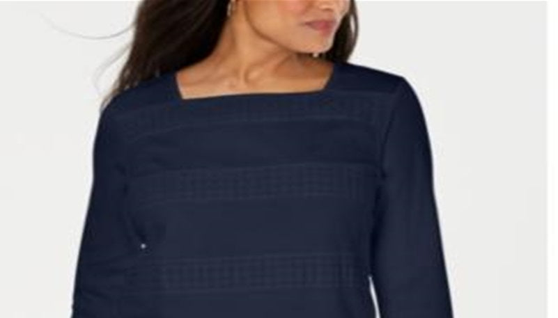 Karen Scott Blusa Feminina Listrada com Decote Quadrado e Renda Azul Tamanho Grande