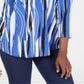 Blusa feminina estampada com manga 3/4 da coleção JM, azul, tamanho médio