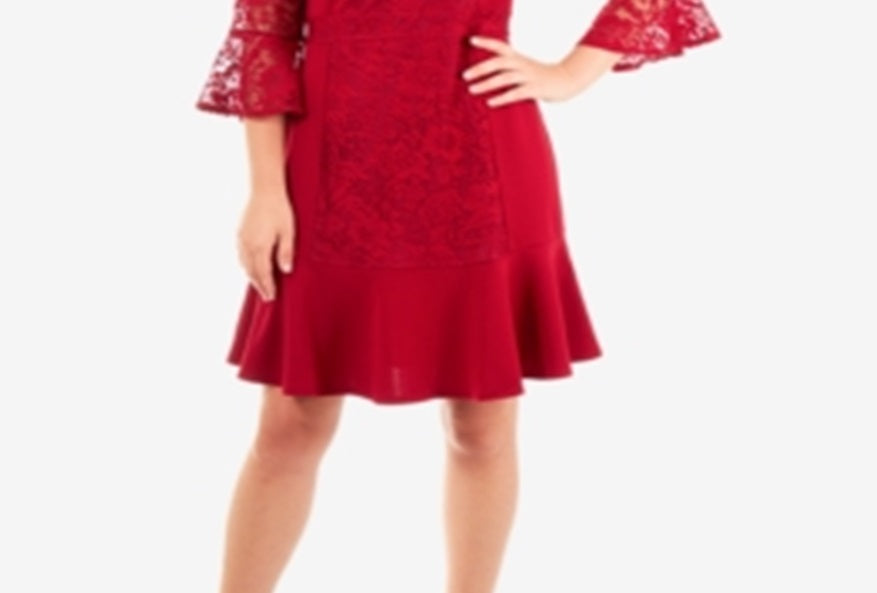 Vestido feminino NY Collection com babados e renda, tamanho pequeno, vermelho