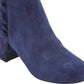 Botas de couro Rockport Comfort Oaklee acolchoadas e com babados, bico redondo e salto bloco, com zíper, tamanho 7,5 M, azul