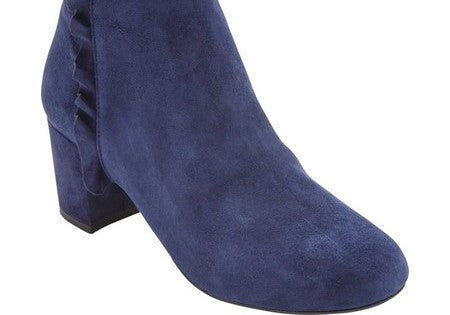Botas de couro Rockport Comfort Oaklee acolchoadas e com babados, bico redondo e salto bloco, com zíper, tamanho 7,5 M, azul