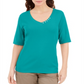 Blusa feminina Karen Scott com decote em V e detalhes em botões, azul, tamanho extragrande