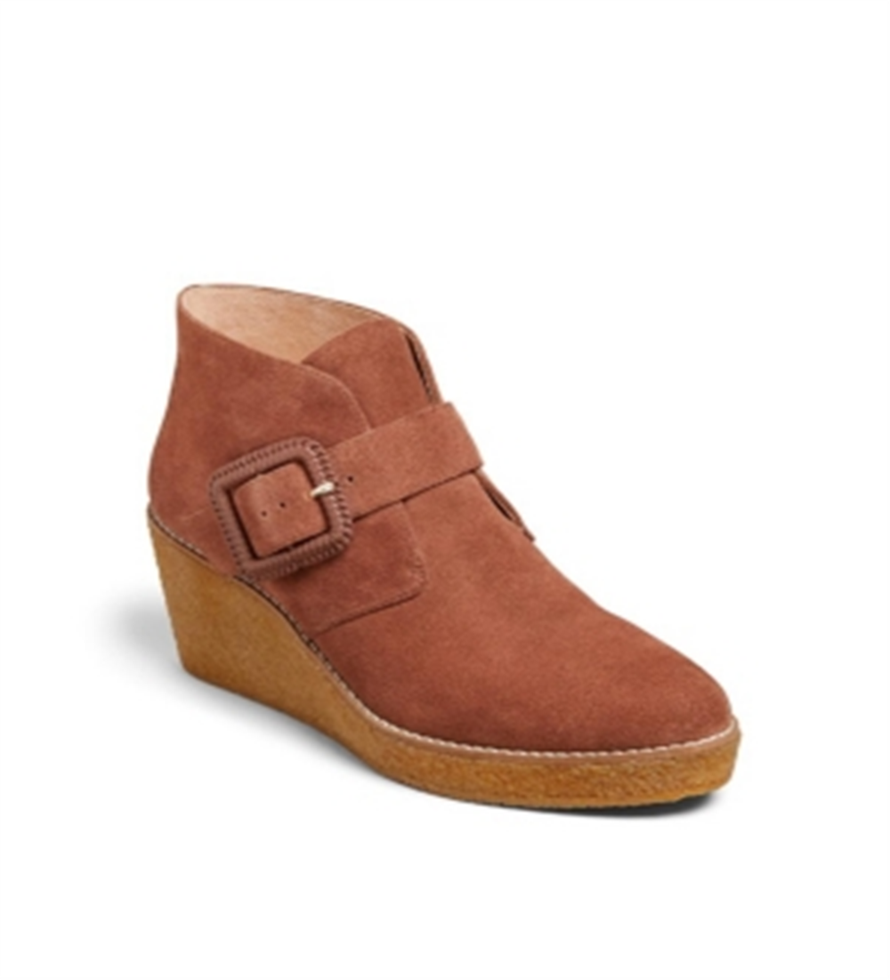 Jack Rogers Bota Feminina Casual Toffee Fivela Frontal Izzie Camurça Wedge Marrom Tamanho 8,5