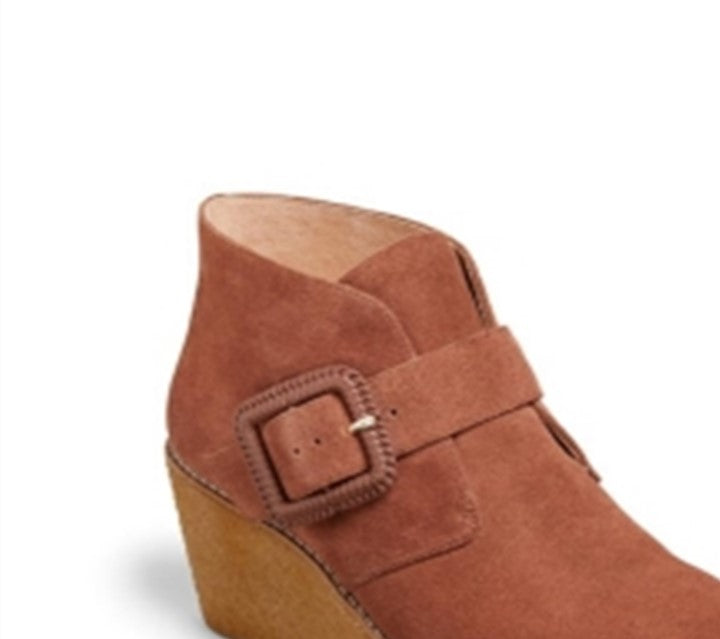 Jack Rogers Bota Feminina Casual Toffee Fivela Frontal Izzie Camurça Wedge Marrom Tamanho 8,5