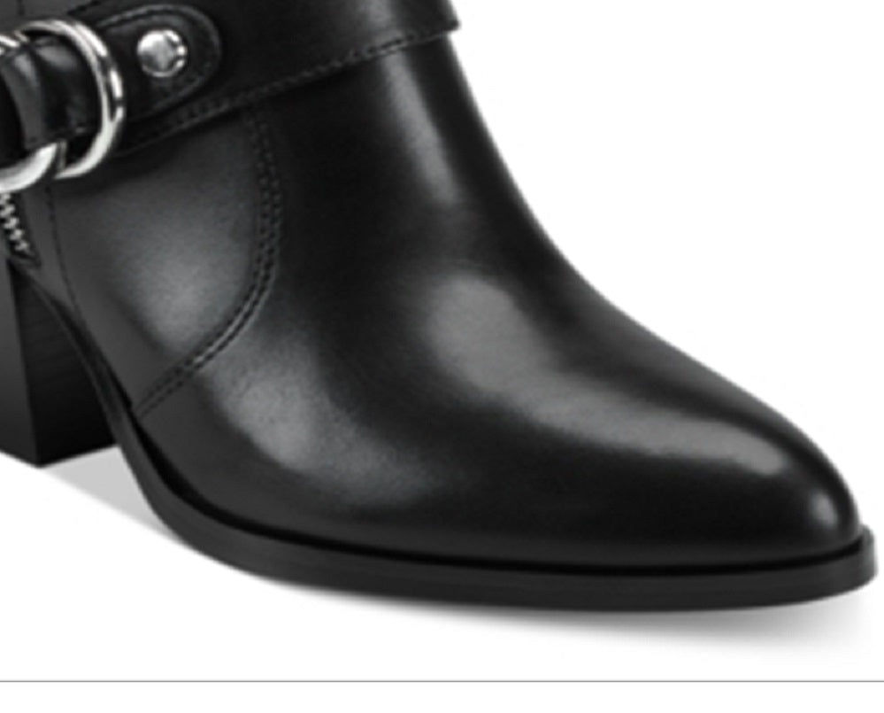 Botas de cano curto femininas Marc Fisher Victa Leather com bico fino, pretas, tamanho 9 M