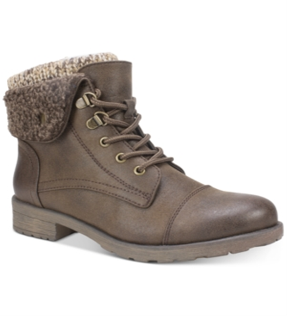 Botas femininas White Mountain com cadarço, bico redondo e salto bloco, ajustáveis, com punho felpudo, tamanho 8 M
