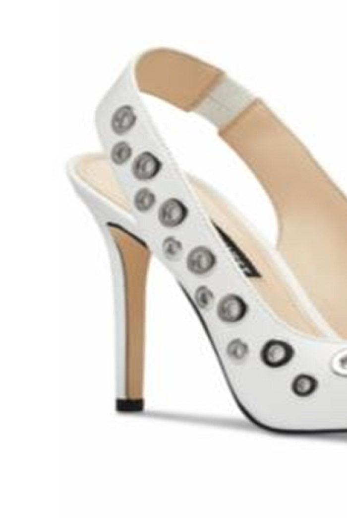 Nine West Sapatos Femininos Tatin Couro Slingback Branco Tamanho 8,5 M