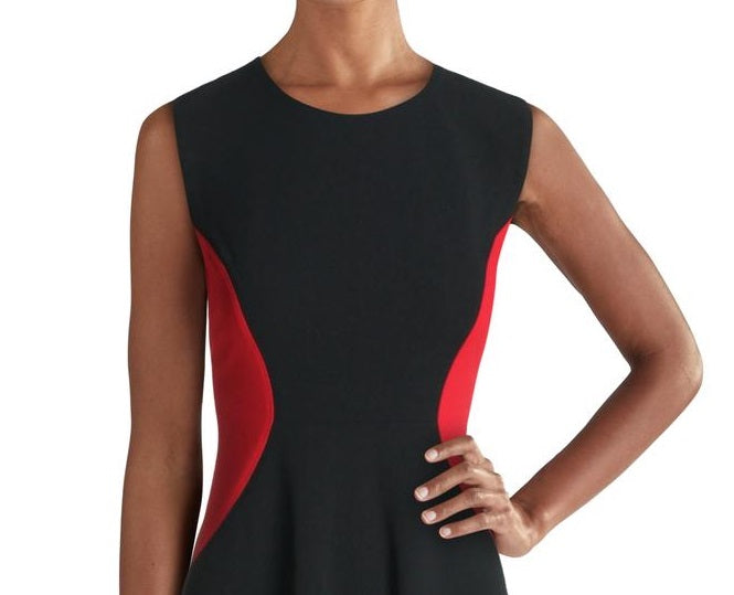 Vestido feminino Tommy Hilfiger Colorblock sem mangas Scuba, preto, tamanho 10