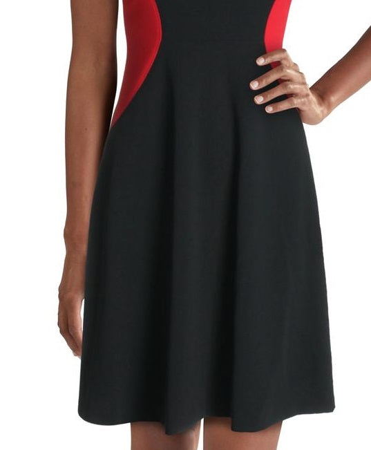 Vestido feminino Tommy Hilfiger Colorblock sem mangas Scuba, preto, tamanho 10