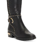 Botas femininas Material Girl Bravy de camurça sintética, cano alto acima do joelho, pretas, tamanho 6 M