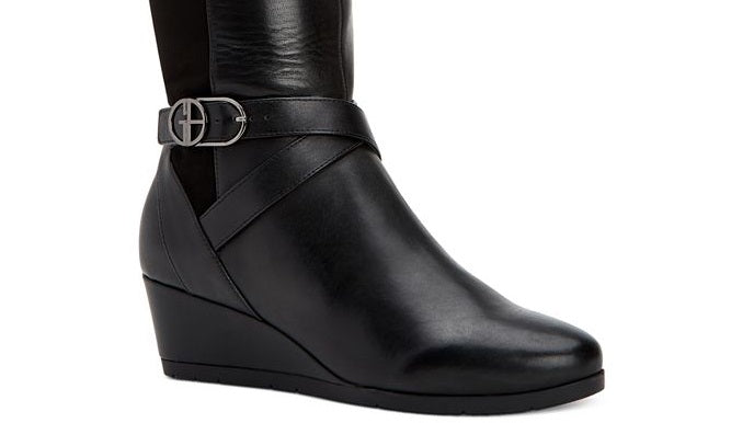 Botas femininas Giani Bernini Chelsey de couro até o joelho, pretas, tamanho 7,5 M