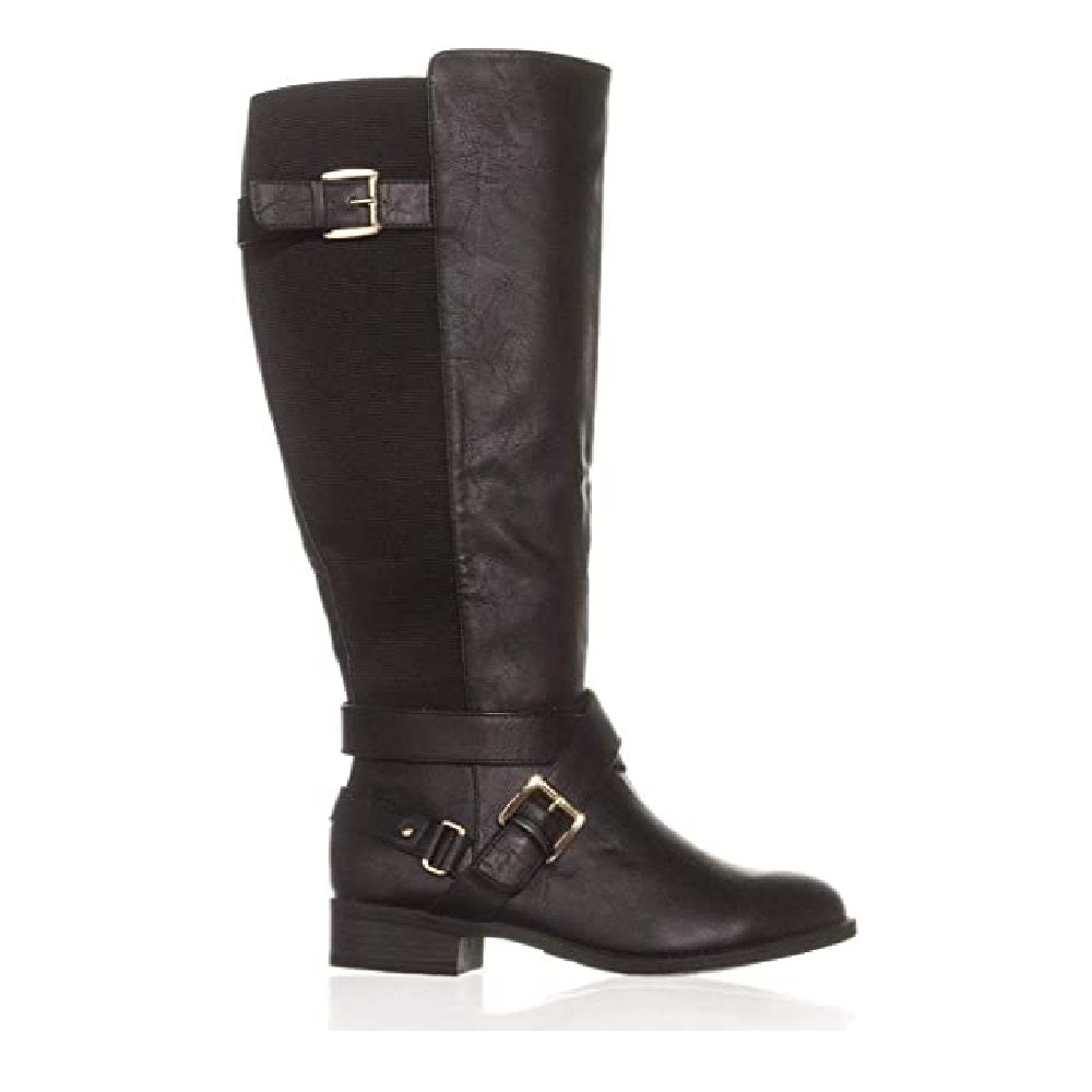 Botas femininas Thalia Sodi Vada com bico fechado e cano alto, pretas, tamanho 7
