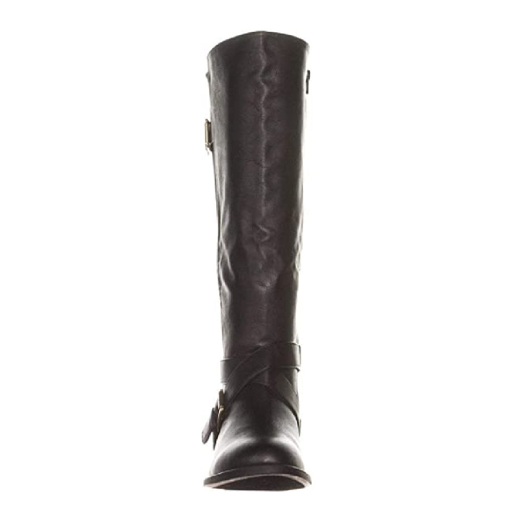 Botas femininas Thalia Sodi Vada com bico fechado e cano alto, pretas, tamanho 7