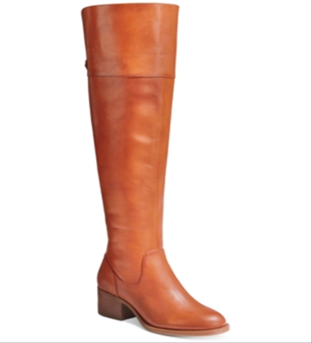 Botas femininas de couro Karmenn com bico fechado e acima do joelho, da INC International Concepts, marrom, tamanho 9 M