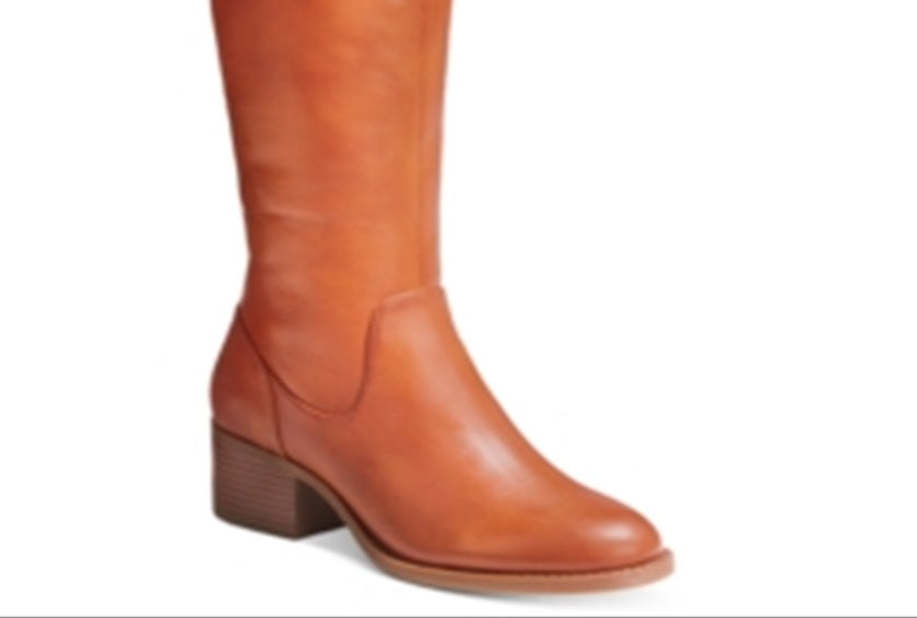 Botas femininas de couro Karmenn com bico fechado e acima do joelho, da INC International Concepts, marrom, tamanho 9 M