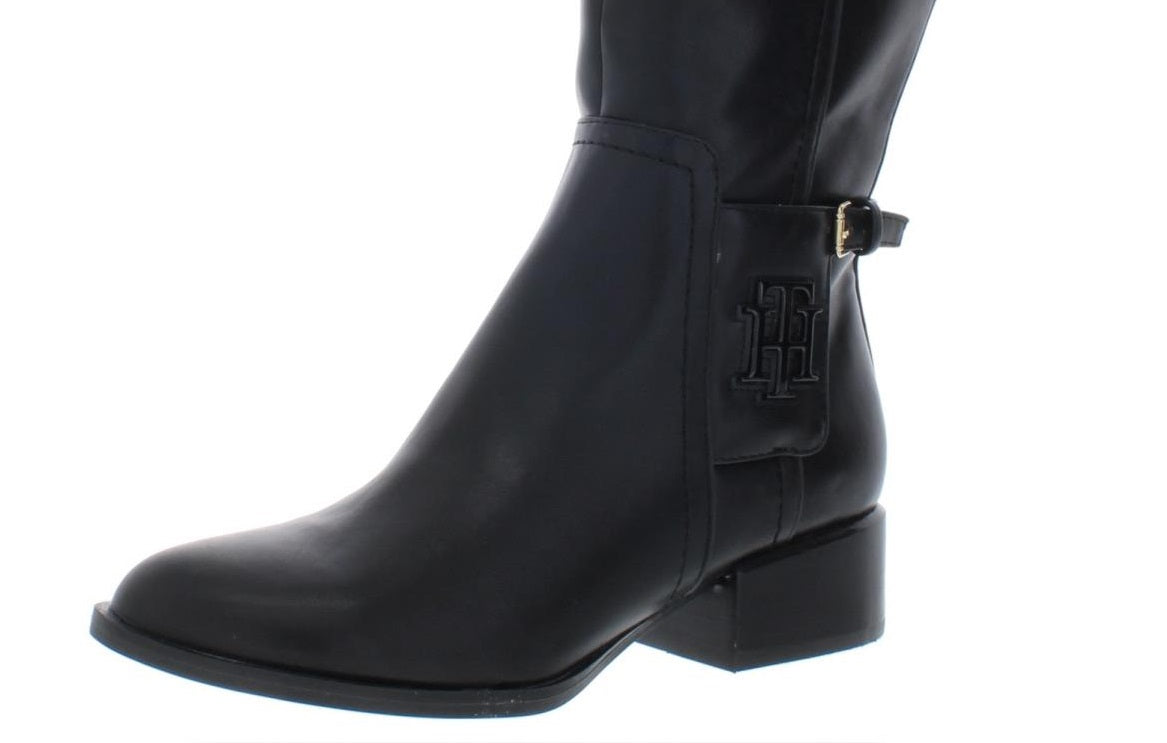 Botas de montaria Tommy Hilfiger Merritt de couro sintético femininas, pretas, tamanho 7 M