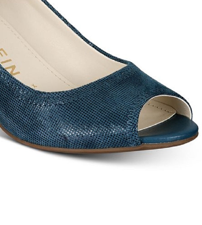 Scarpin Anne Klein Meredith Peep Toe Couro Azul Tamanho 7,5 M