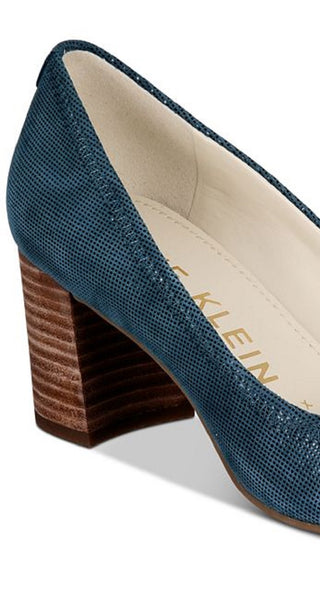 Scarpin Anne Klein Meredith Peep Toe Couro Azul Tamanho 7,5 M