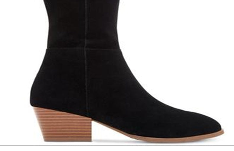 Estilo &amp; Co. Izalea Couro Feminino Biqueira Amêndoa Joelho Alto Moda Preto Tamanho 8 M